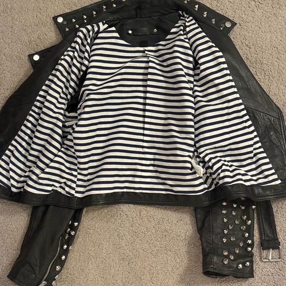 Zara Black and Red Leather Jacket with Studded Details - Picture 4 of 8